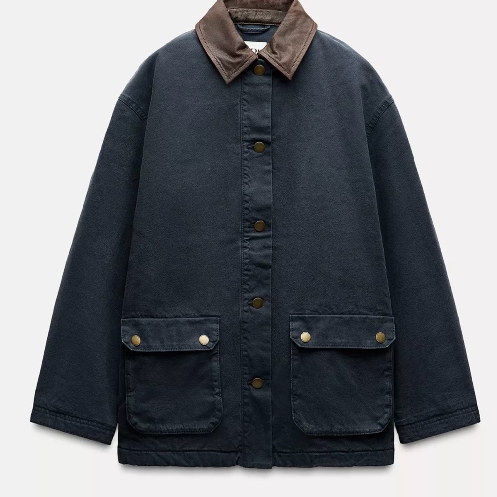 NWT Zara Contrast Collar Barn Chore Jacket ZW Collection